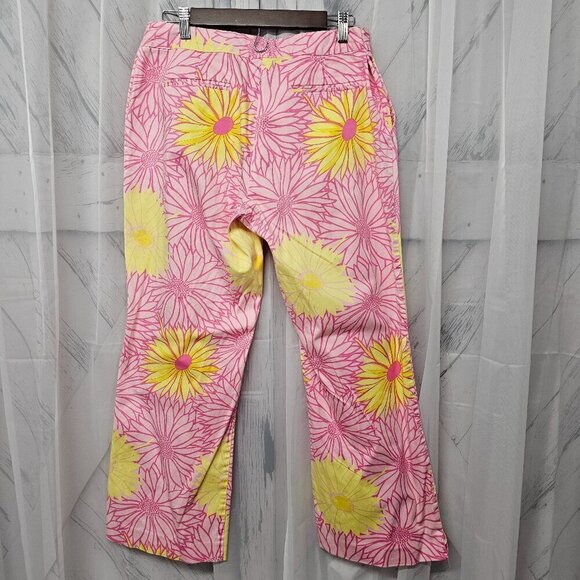Pink Yellow Floral Chinos Wide Leg Boho Hippie Granola Festival Beach 12 - Picture 6 of 10